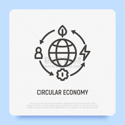 细的,圆形,线图标,矢量,绘画插图,经济,循环利用,绿色,商务