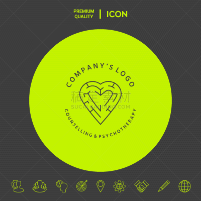 line symbol logo - a heart with labirint - a