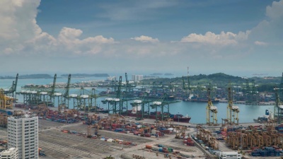 延时 新加坡空中仓库港口背景
