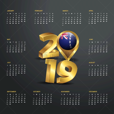 2019,模板,日历,字体,金色,白昼,商务,拉罗汤加岛,设计