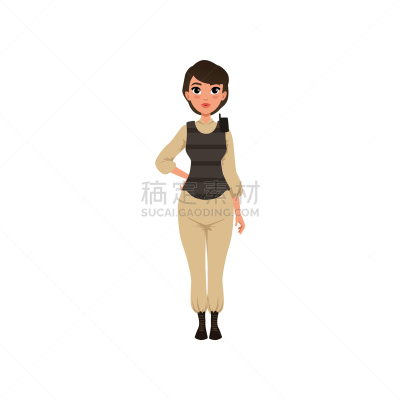 防弹背心,女人,制服,茶色,自然美,美国人,站,服务