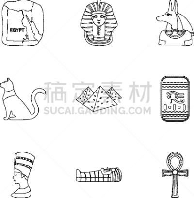 轮廓,巨大的,时尚,古埃及文明,计算机图标,分离着色,面罩,木乃伊化的,布置,收集