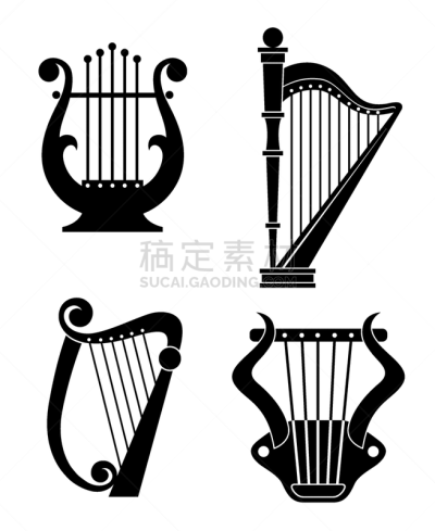 七弦琴,计算机图标,竖琴,管弦乐队,背景分离,交响乐团,里拉符号,复古风格,古董,绘画插图