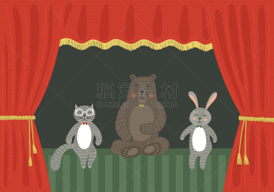木偶,剧院,可爱的,事件,戏剧表演,窗帘,玩具,复古风格,动物,童话故事