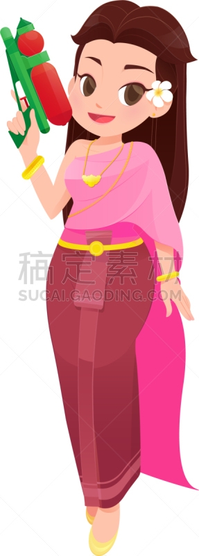 泰国,女人,拿着,可爱的,传统,国内著名景点,肖像,站