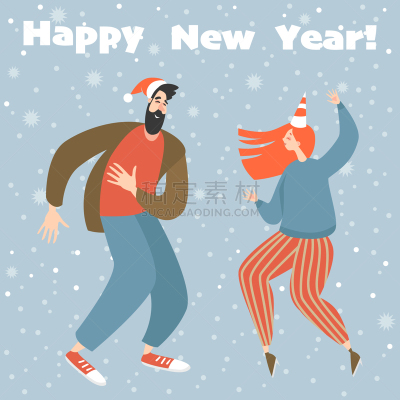 伴侣,新年卡,乐趣,舞蹈,请柬,雪,女人,一对,缠绕,问候