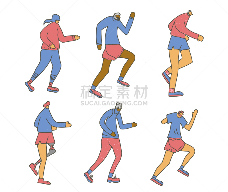 人,通道地毯,个性,人群,扁平化设计,分离着色,短跑,男人,古老的
