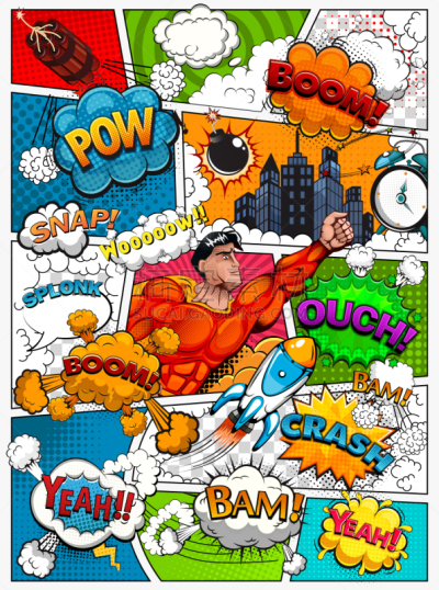 对话气泡框,漫画书,火箭,背景,绘画插图,图像特效,书页,矢量,正下方视角