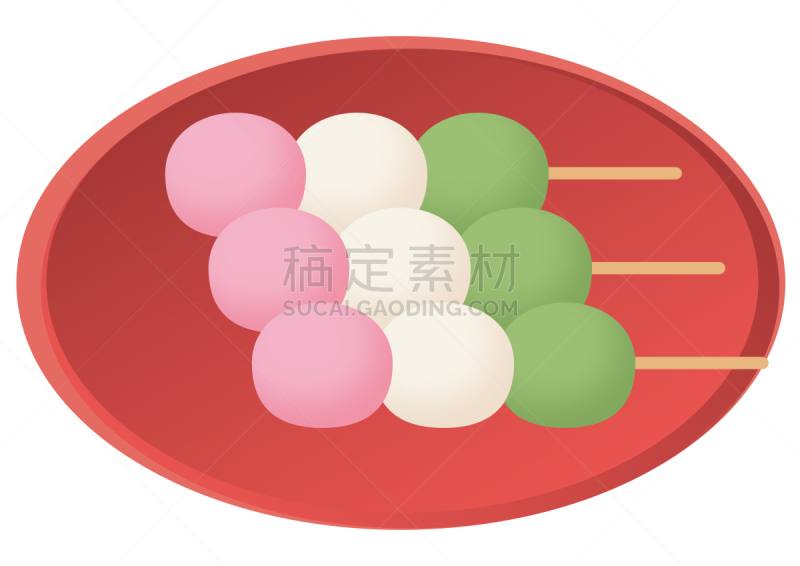 日本,红色,盘子,彩色图片,团子,三个物体,圆形,布置