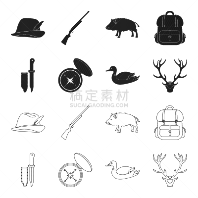 鹿,罗盘,鸭子,有角的,分离着色,轮廓,自然,覆盖,收集