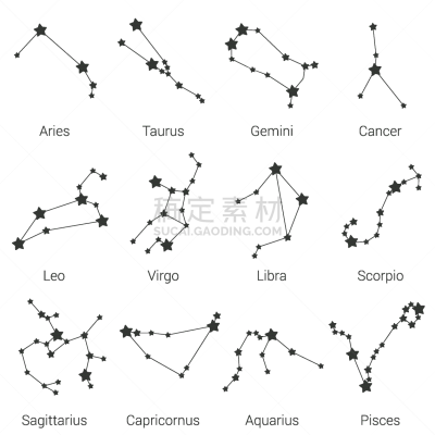 分离着色,标志,星座,数字12,天秤座,水瓶座,空间探索,双鱼座,天空,布置