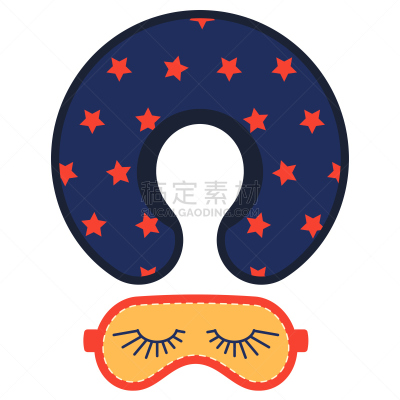 矢量,颈枕,图标集,白色背景,睡眠用眼罩,分离着色,就寝时间,巴士,可爱的,旅行