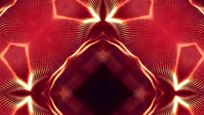 3D循环动画作为科幻小说背景的发光粒子与景深和bokeh为主播循环。粒子形成线和表面网格。V36红金