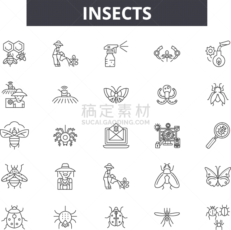 轮廓,昆虫,标志,线条,符号,野生动物,毛虫,甲虫,蚂蚁,布置