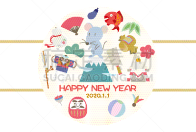 贺卡,新年前夕,绘画插图,护身符,鼠,形状,圣伯纳犬,公亩,圆形,布置