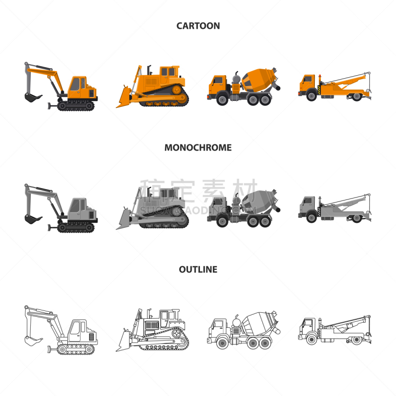 建筑业,图标,计划书,汽车,大桶,铲车,设备用品,品牌名称,蜘蛛网,建造