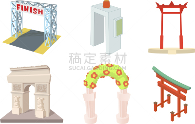 拱门,图标集,分离着色,远古的,考古学,图像,甲虫,船,装饰