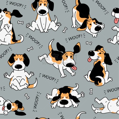 狗,四方连续纹样,比格犬,草图,绘画插图,卡通,矢量,幽默,动作,可爱的
