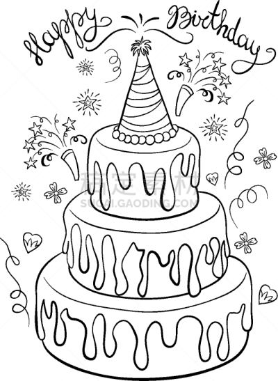 儿童,生日蛋糕,可爱的,蛋糕,乱画,生日,分离着色,轮廓,着色,冥想