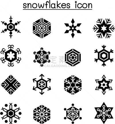 雪花,图标集,扁平化设计,对称,几何形状,霜,天气,雪,自然美,品牌名称