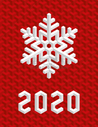 三维图形,白色,雪花,圣诞卡,红色背景,传统,2020,贺卡,几何形状