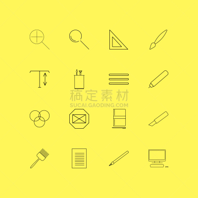 轮廓,直的,图标集,设计师,计算机,文档,三角板,图像,邮件,矢量