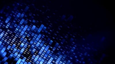  二进制代码循环(蓝色) 数据传输，AI，云计算