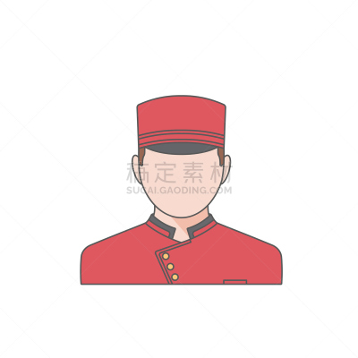 绘画插图,矢量,门房,门童,看门人,酒店职位,头像,扁平化设计,背景分离,简单