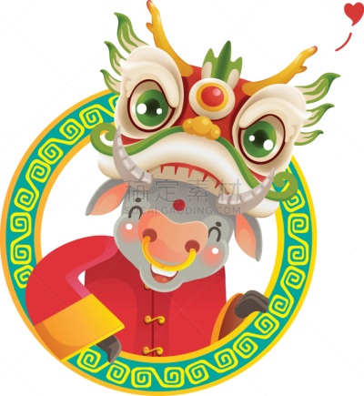 母牛,可爱的,传统,贺卡,春节,中文,新年前夕,十二生肖,动物,节日