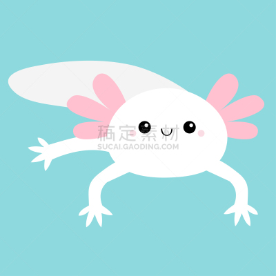 可爱,Axolotl,乐趣,火蜥蜴,卡通,可爱的,粉色,有角的,性格,微笑