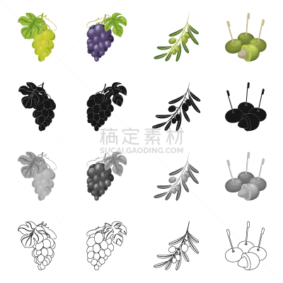 水果,浆果,图标集,分离着色,忍冬,清新,秋天,食品,设计,收集
