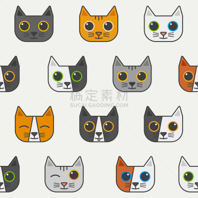 野生猫科动物,卡通,四方连续纹样,可爱的,矢量