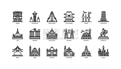 亚洲,著名景点,大城市,国际著名景点,约旦,图像,矢量,阿曼,科威特,卡塔尔
