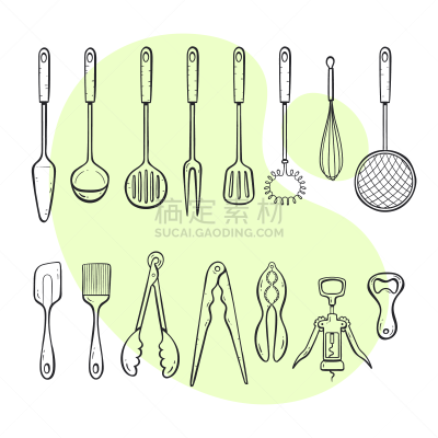 设备用品,乱画,排水口,胡桃钳,背景分离,食品,长柄勺,撇水鸟,烹调用具,沙拉