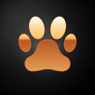 分离着色,黄金,计算机图标,黑色背景,爪印,可爱的,脚印,脉搏图,野生动物,坐
