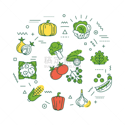 蔬菜,绘画插图,轮廓,有机食品,符号,概念,健康食物,彩色图片,想法,直的