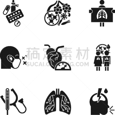 图标集,数字9,直的,哮喘,头痛,品牌名称,生病,感冒,骨折