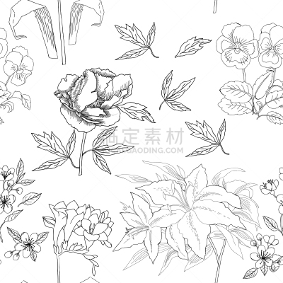 四方连续纹样,草图,浪漫,樱桃,植物群,婚礼,小苍兰,自然美,花,问候
