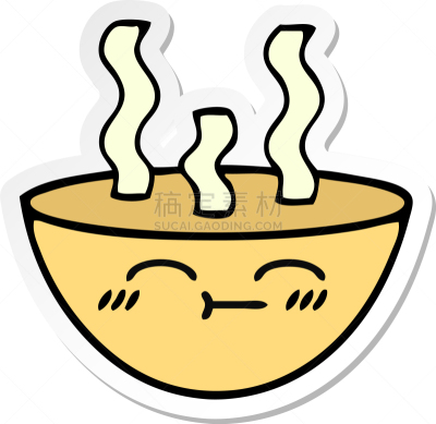 可爱的,热,汤,标签,动画片,碗,茶,晚餐,食品,午餐