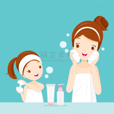 身体保养,母女,人的脸部,女儿,润肤露,防晒霜,母亲,面霜,女人,清洗
