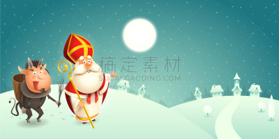 城镇,克朗普斯,公亩,可爱的,老年男人,传统,传单,雪,圣诞老公,问候