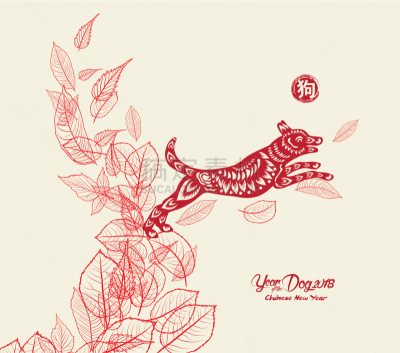 狗,花纹,边框,春节,亚洲,传统,红色,季节,问候