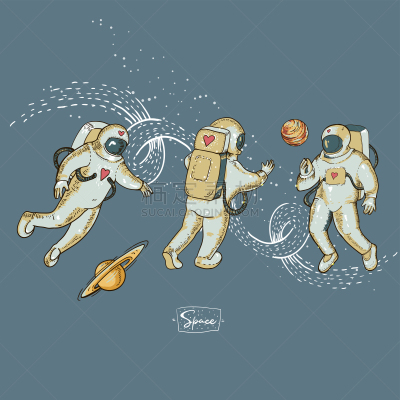 行星,宇航员,绘画插图,未来,太空,矢量,动物手,星星,复古,绘制