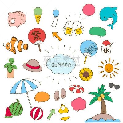 材料,夏天,绘画插图,时尚,动物手,刨冰,华丽的,海滩充气球,边框,简单
