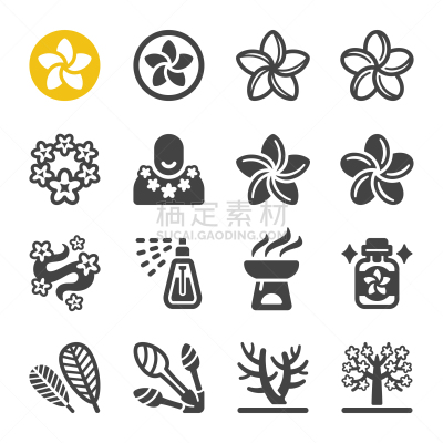 赤素馨花,图标集,华丽的,植物群,自然美,芳香疗法,品牌名称,证章,花,剪影
