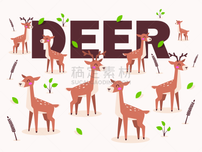 可爱的,动物,绘画插图,幼小动物,幸福,轴鹿,鹿,矢量,式样,驯鹿