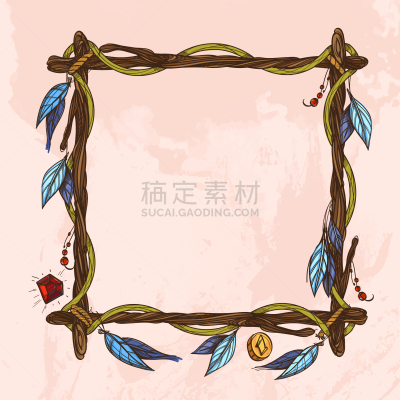 枝,边框,正方形,华丽的,绳子,柳条,梦符咒,复古,做