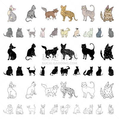 猫,计算机图标,卡通,羊毛,可爱的,折叠的,性格,收集,分享