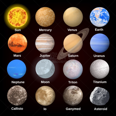 行星,图标集,华丽的,植物,冥王星,宇航员,顺序,星系,写实,探险