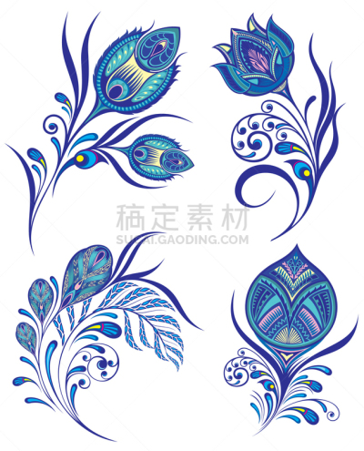 枝,华丽的,浪漫,自然美,春天,收集,复古,绘制,花,剪影